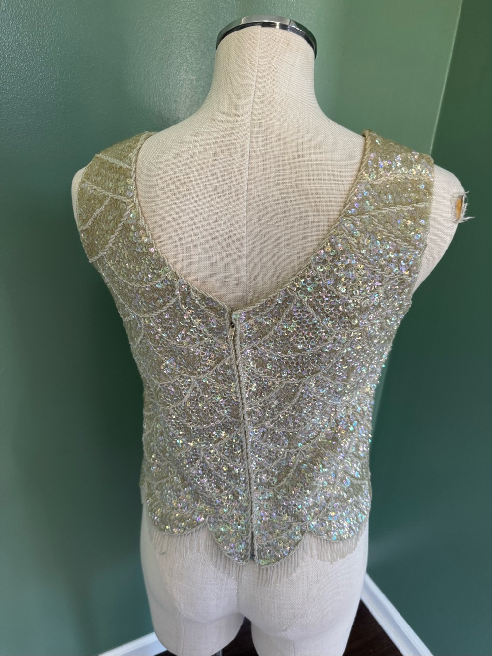 Vintage Sleeveless Sequin Scallop Top - Light Seafoam Green - Picture 10 of 13